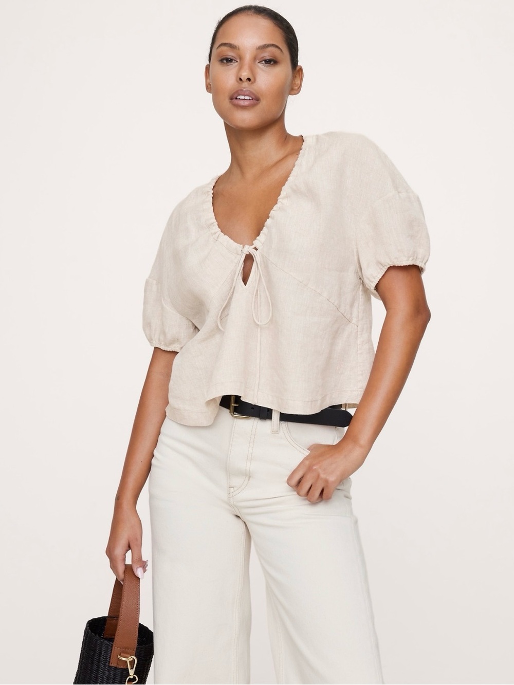 NWT Banana Republic Linen Tie-Front V-Neck Top XS